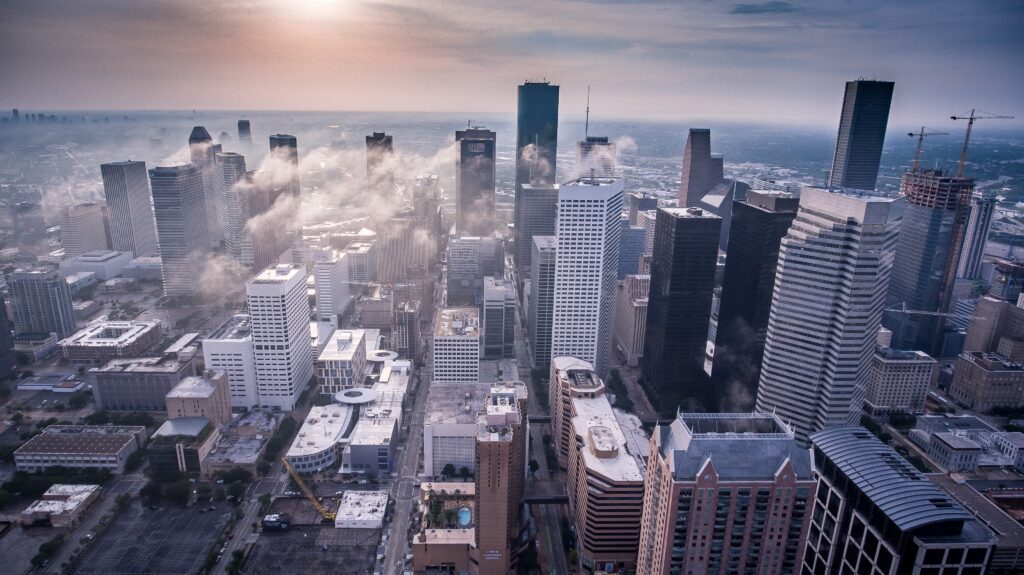 Birdseye view of the Houston, TX skyline