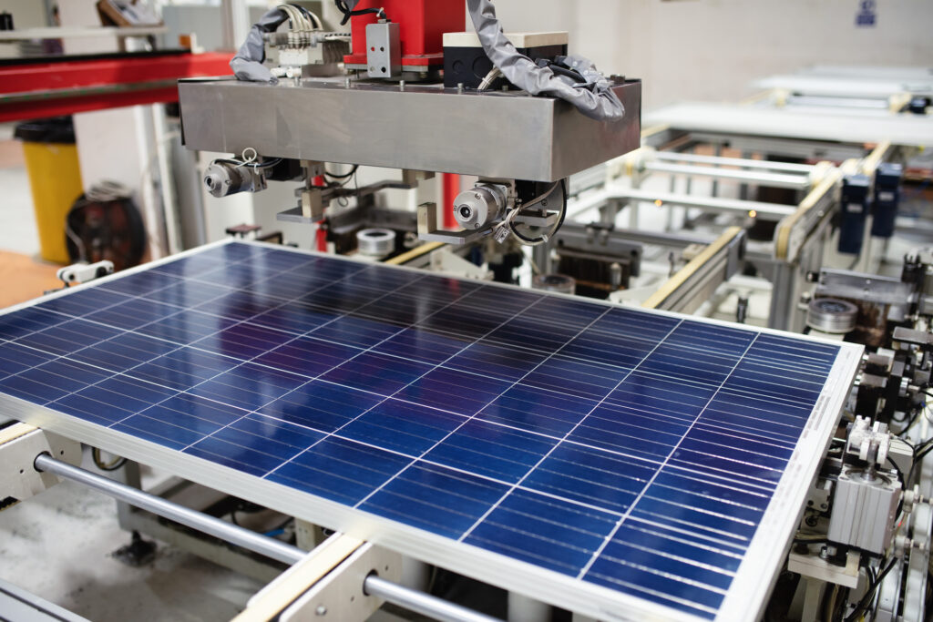 Manufacturing of solar panel system in factory